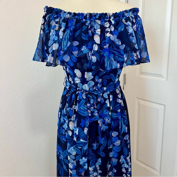 Eliza J Women's Floral Print Off The Shoulder Popover Maxi Dress - Picture 4 of 13